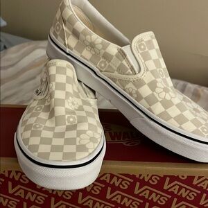 Vans Women's Cream Checkered Slip-On Shoes